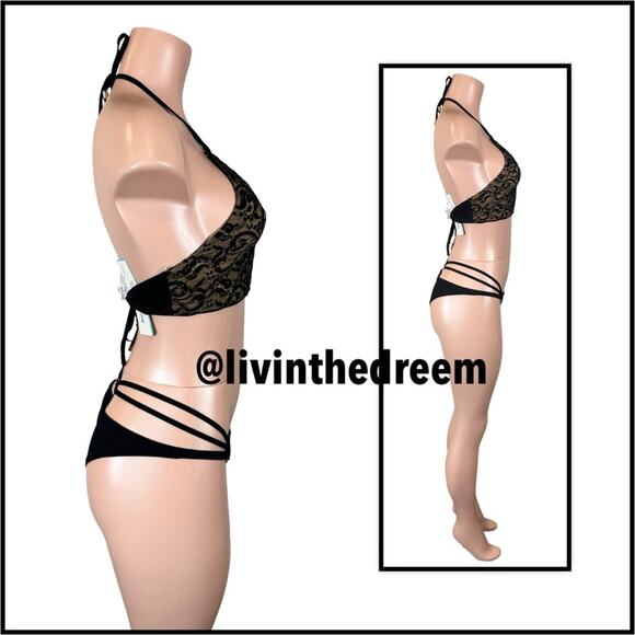 Beach Bunny Gunpowder and Lace High Neck bikini top L & Skimpy Bottoms M $289 - Picture 10 of 15